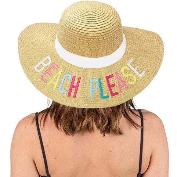 NWT C.C. Women's Beach Please UPF 50+ Wide Brim Paper Straw Hat - Picture 2 of 3